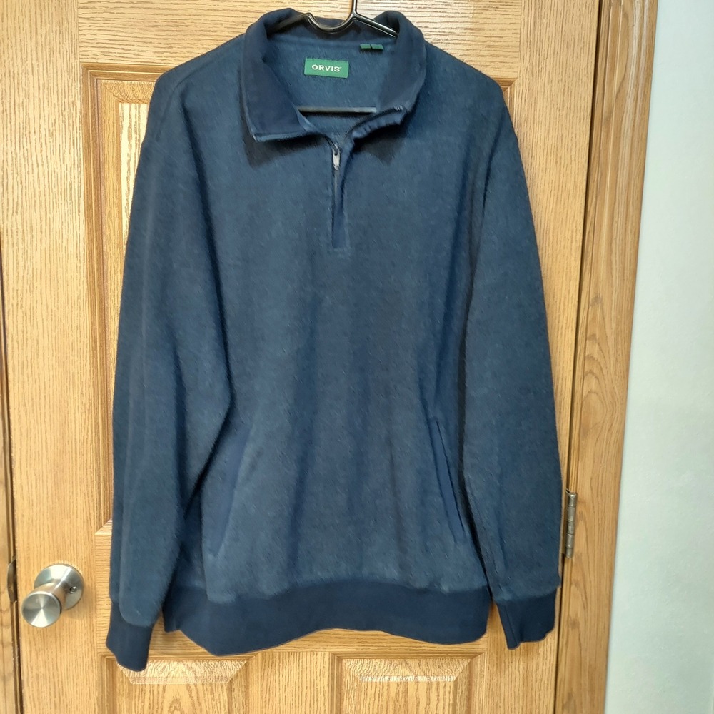Orvis‎ Mens Quarter Zip Pullover Fleece Sweater Navy Blue Large